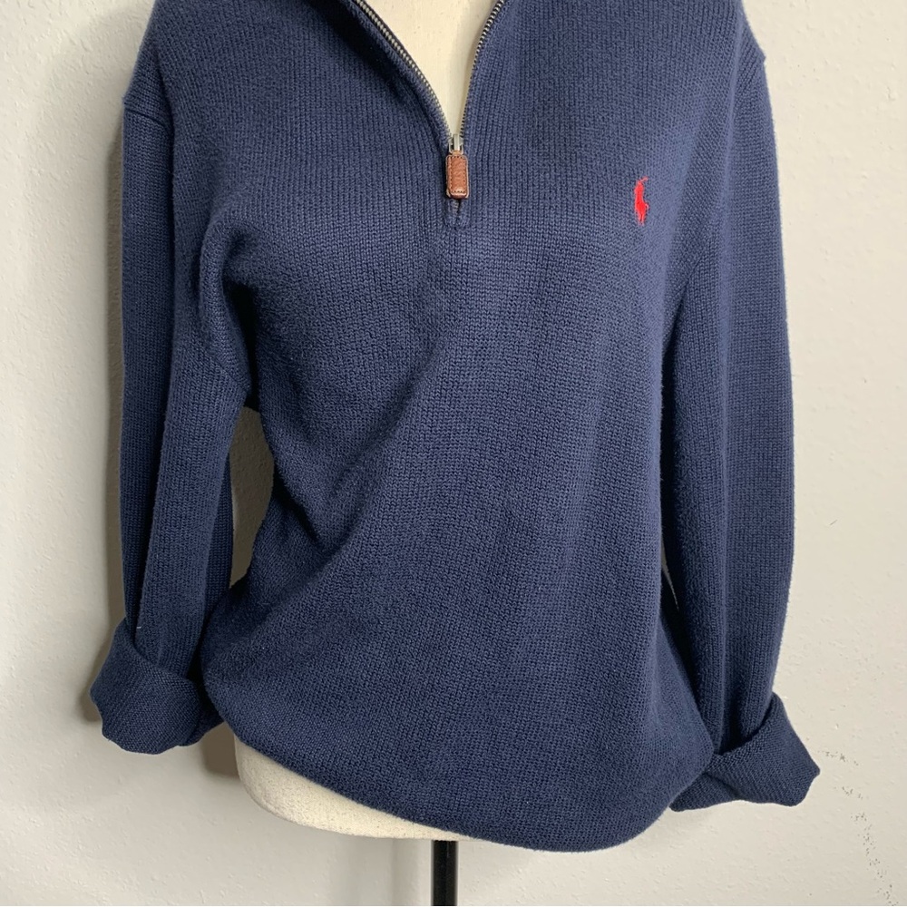 Ralph Lauren Navy Blue Preppy Oversized Quarter Zip Pullover Sweater - Picture 5 of 10